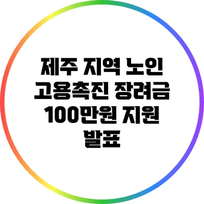 제주 지역 노인 고용촉진 장려금 100만원 지원 발표