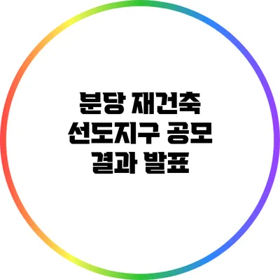 분당 재건축 선도지구 공모 결과 발표