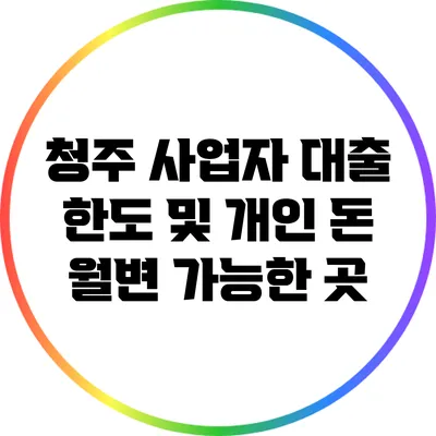 청주 사업자 대출 한도 및 개인 돈 월변 가능한 곳